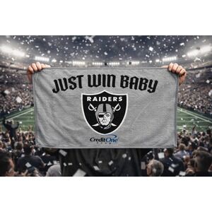 Raiders Just Win Baby Silver Rally Towel Game Day Stadium Fan Towel